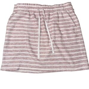 LOFT Outlet Knit Skirt XL Pink White Striped Terry Drawstring Elastic Waist